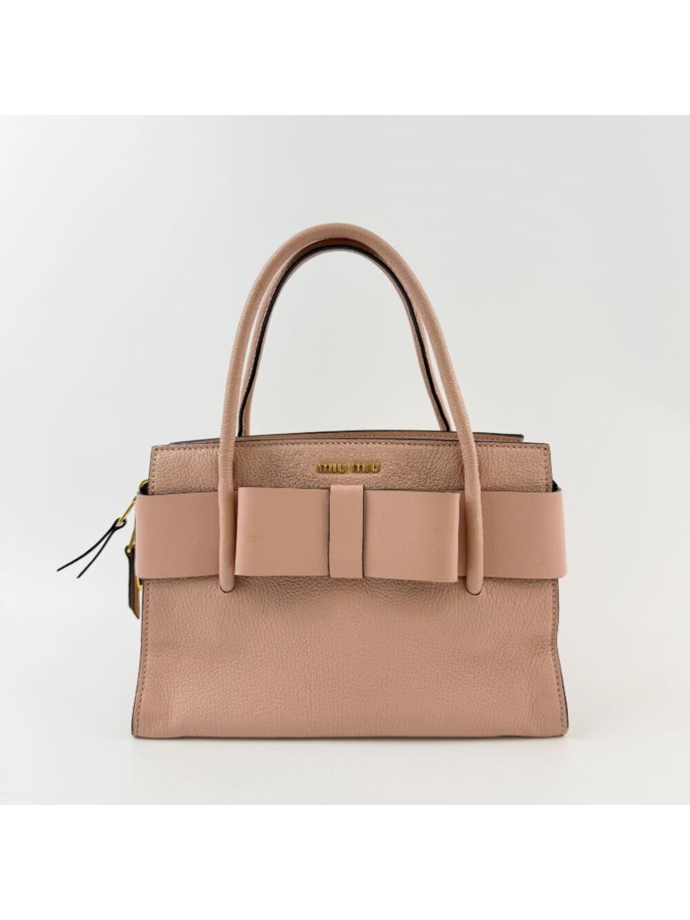 Miu Miu Ribbon Motif Leather Tote Handbag Pink Gold Vintage